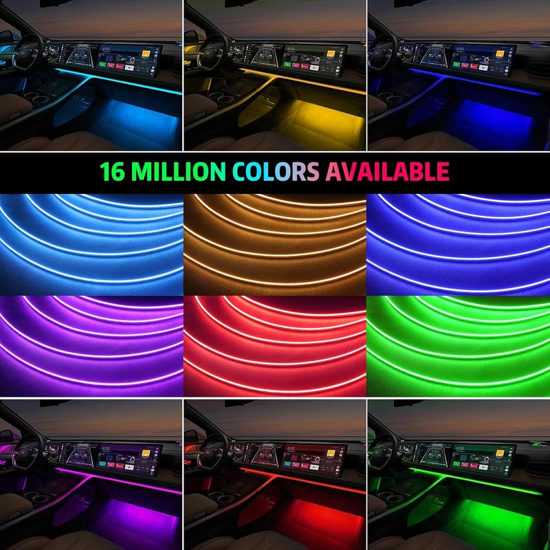 Amki شريط إضاءة LED داخلي للسيارة من الأكريليك مع تطبيق لاسلكي، RGB 6 في 1 وطول 175 بوصة و593 LED، مجموعة إضاءة محيطية للسيارة مع وظيفة نشطة للصوت ومزامنة الموسيقى لشريط LED لملحقات السيارة - Image 2